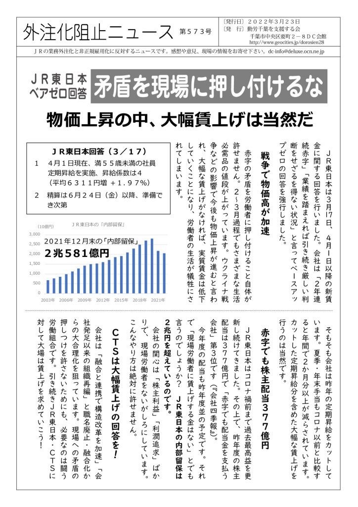 外注化阻止ニュース573号