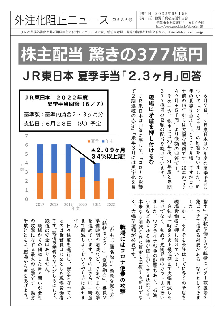 外注化阻止ニュース585号