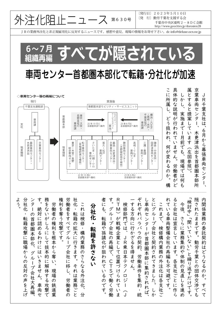 外注化阻止ニュース630号